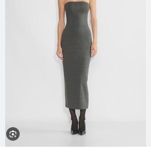 Aritzia Strapless Charcoal Midi Bodycon Dress